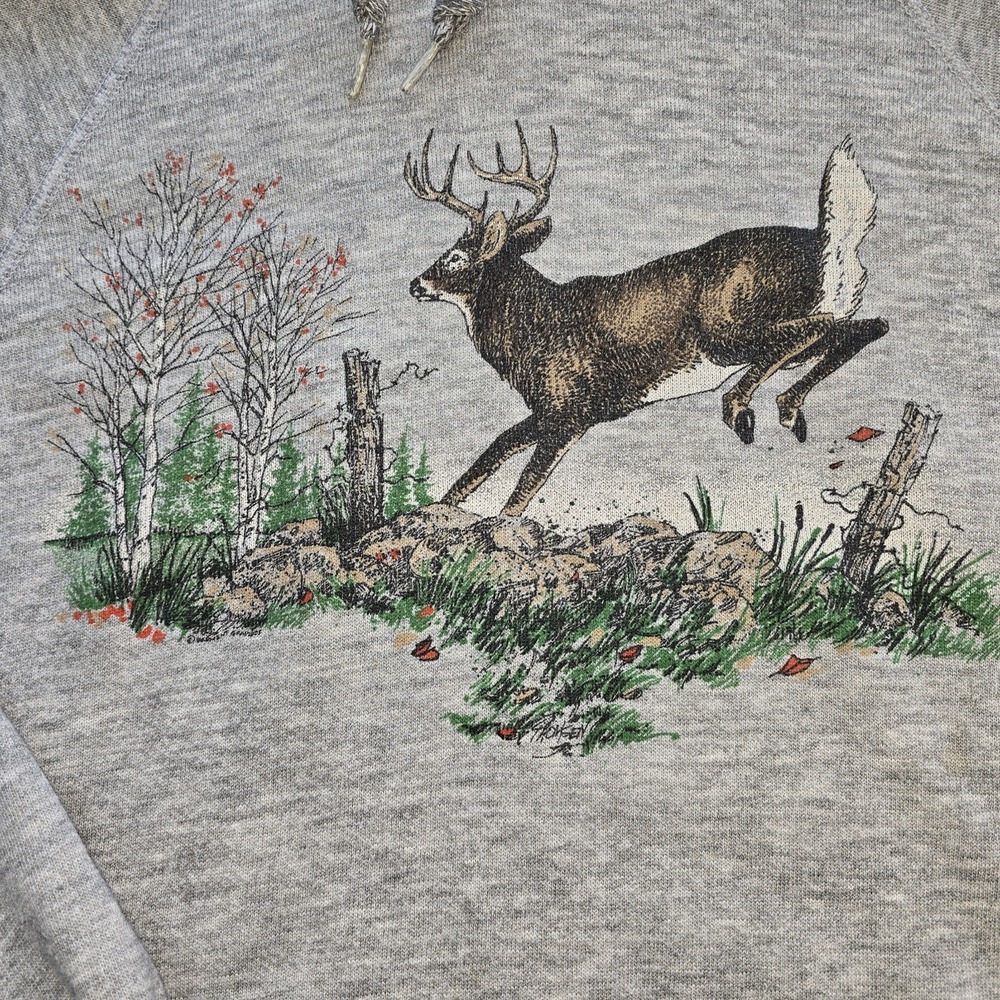 Vtg 90s Janice Thomsen Deer Hoodie XL Ultra Sweats Wildlife Gorpcore USA Grandpa - Picture 2 of 10